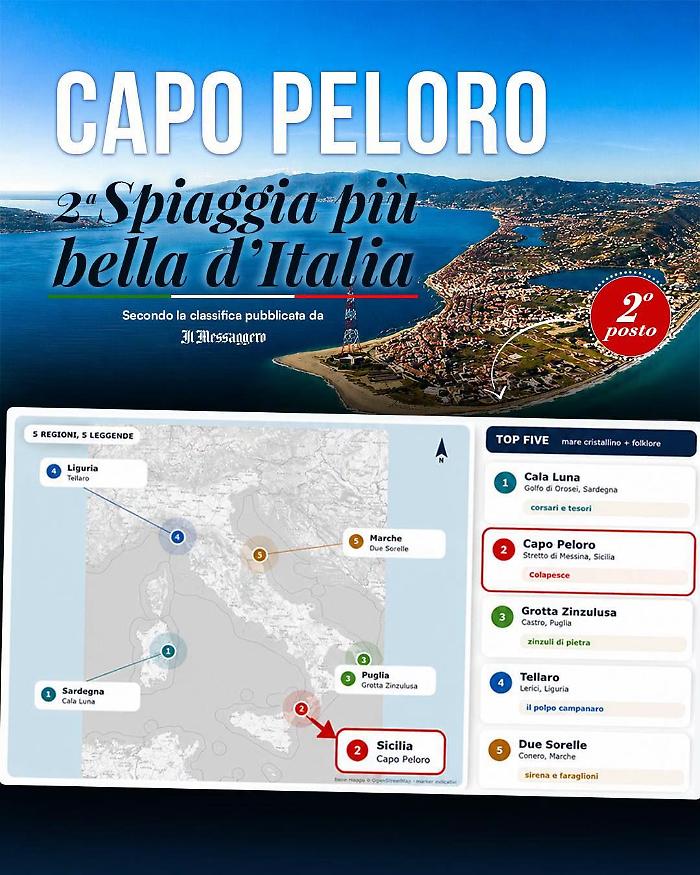 Capo Peloro tra le spiagge pi&ugrave; belle d'Italia: secondo posto nella classifica nazionale