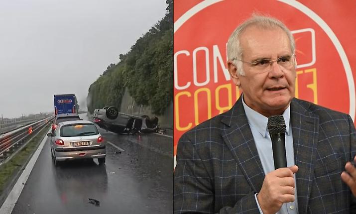 Paura in autostrada per il candidato a sindaco di Milazzo, Peppe Falliti: si ribalta con l'auto e resta ferito